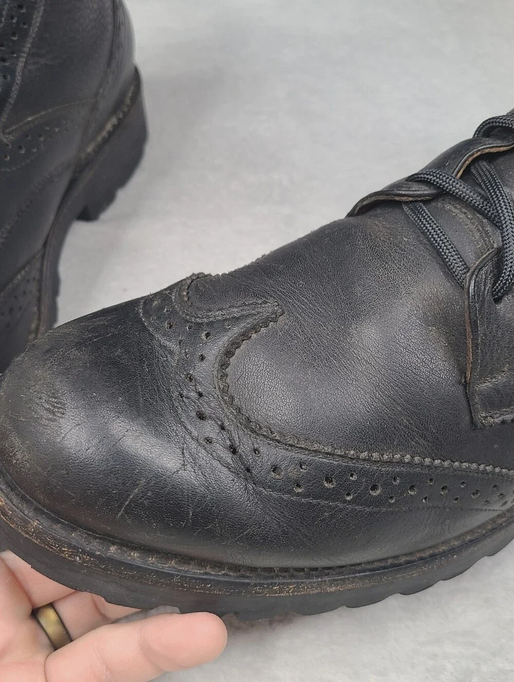 Frye Earl Wingtip Lace Up Mens Black Leather Western Combat Boots - Size 11 D -
